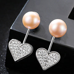 Aetolia 925 Sterling Silver Natural Freshwater Pearl Earrings Heart Halo Stud Earrings FE0045