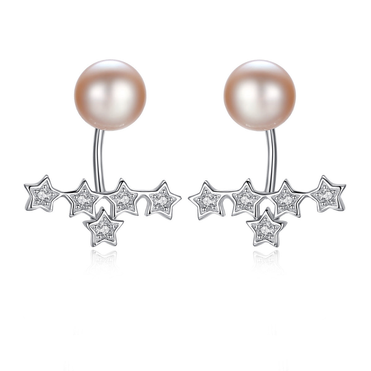 Aetolia 925 Sterling Silver Natural Freshwater Pearl Earrings Five Stars Stud Earrings FE0073