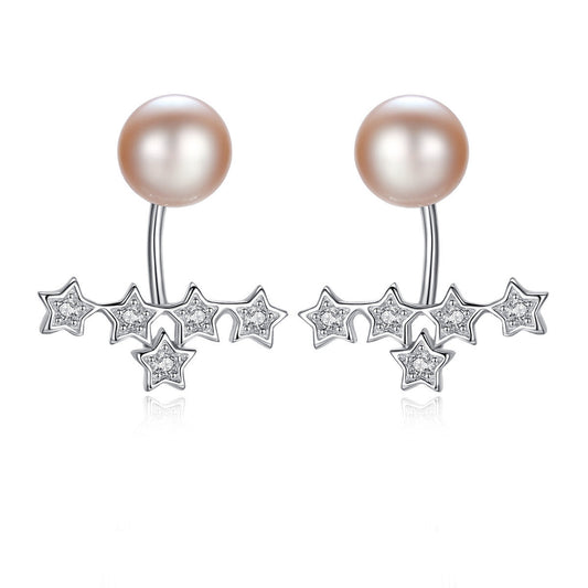 Aetolia 925 Sterling Silver Natural Freshwater Pearl Earrings Five Stars Stud Earrings FE0073