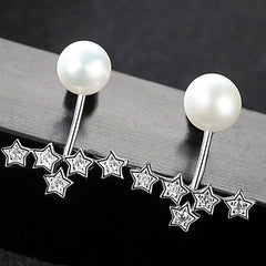 Aetolia 925 Sterling Silver Natural Freshwater Pearl Earrings Five Stars Stud Earrings FE0073