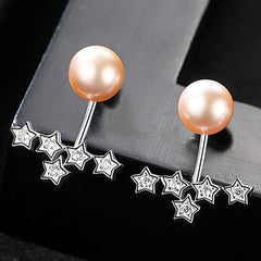 Aetolia 925 Sterling Silver Natural Freshwater Pearl Earrings Five Stars Stud Earrings FE0073