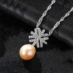 Aetolia 925 Sterling Silver Natural Freshwater Pearl Necklace Snowflake Shaped Pendant Necklace FN0038