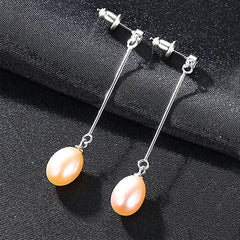 Aetolia 925 Sterling Silver Natural Freshwater Pearl Earrings Bezel Set Round CZ Diamond Long Dangle Stud Earrings FE0009