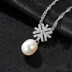 Aetolia 925 Sterling Silver Natural Freshwater Pearl Necklace Snowflake Shaped Pendant Necklace FN0038