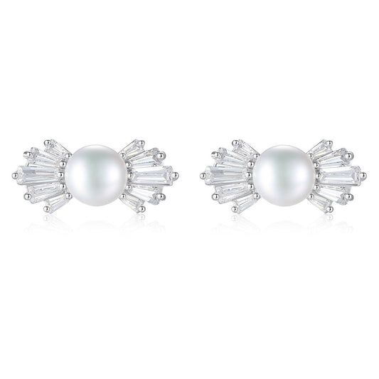 Aetolia 925 Sterling Silver Natural Freshwater Pearl Earrings Bowknot Stud Earrings FE0059