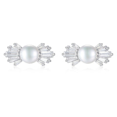 Aetolia 925 Sterling Silver Natural Freshwater Pearl Earrings Bowknot Stud Earrings FE0059