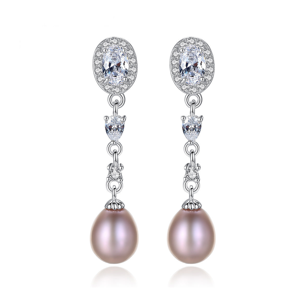 Aetolia 925 Sterling Silver Natural Freshwater Pearl Earrings Oval CZ Diamond Long Dangle Stud Earrings FE0058