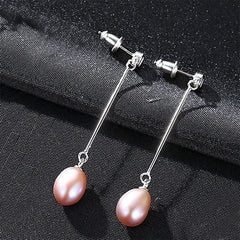 Aetolia 925 Sterling Silver Natural Freshwater Pearl Earrings Bezel Set Round CZ Diamond Long Dangle Stud Earrings FE0009