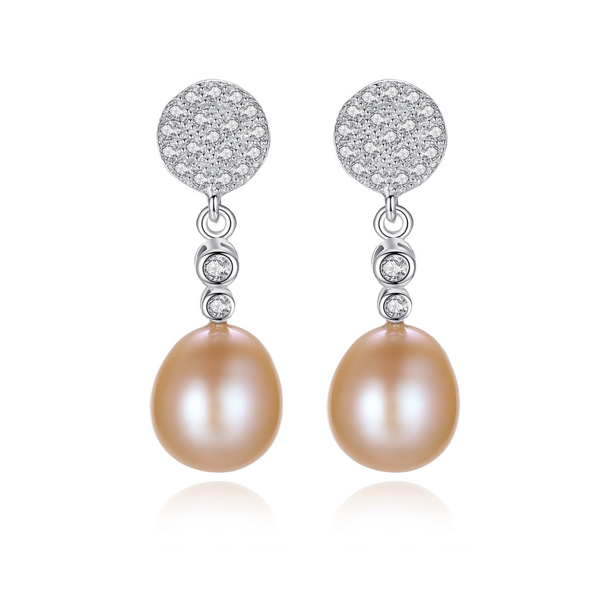 Aetolia 925 Sterling Silver Natural Freshwater Pearl Earrings Circular Disc Drop Stud Earrings FE0054