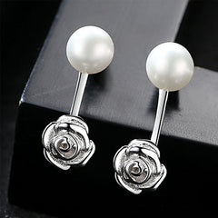 Aetolia 925 Sterling Silver Natural Freshwater Pearl Earrings Cute Rose Stud Earrings FE0043