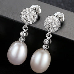 Aetolia 925 Sterling Silver Natural Freshwater Pearl Earrings Circular Disc Drop Stud Earrings FE0054