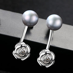 Aetolia 925 Sterling Silver Natural Freshwater Pearl Earrings Cute Rose Stud Earrings FE0043