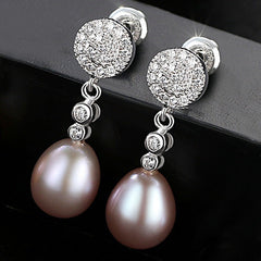 Aetolia 925 Sterling Silver Natural Freshwater Pearl Earrings Circular Disc Drop Stud Earrings FE0054