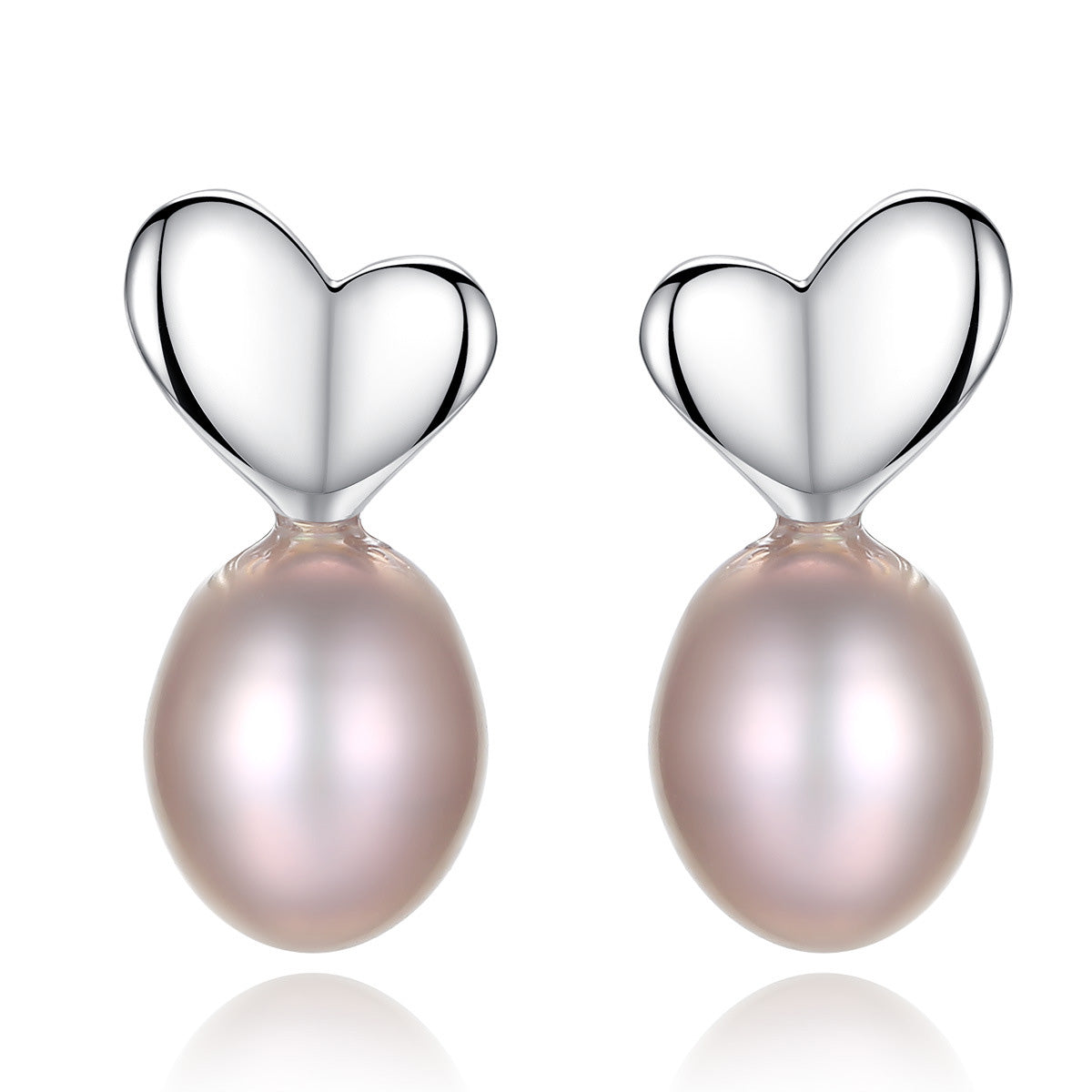 Aetolia 925 Sterling Silver Natural Freshwater Pearl Earrings Simple Heart Shaped Stud Earrings FE0069