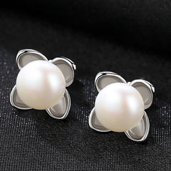 Aetolia 925 Sterling Silver Natural Freshwater Pearl Earrings Four Leaf Clover Black Pearl Stud Earrings FE0111