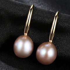 Aetolia 925 Sterling Silver Natural Freshwater Pearl Earrings 9-10mm Oval Pearl Dangle Earrings FE0108