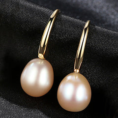 Aetolia 925 Sterling Silver Natural Freshwater Pearl Earrings 9-10mm Oval Pearl Dangle Earrings FE0108