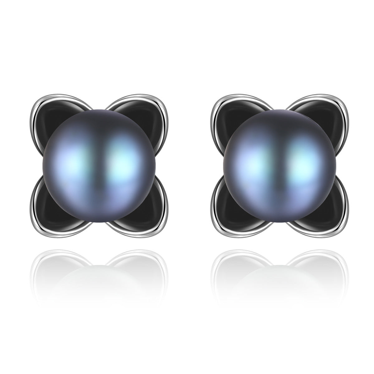 Aetolia 925 Sterling Silver Natural Freshwater Pearl Earrings Four Leaf Clover Black Pearl Stud Earrings FE0111