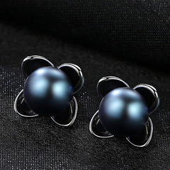 Aetolia 925 Sterling Silver Natural Freshwater Pearl Earrings Four Leaf Clover Black Pearl Stud Earrings FE0111