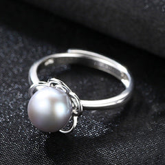 Aetolia 925 Sterling Silver Natural Freshwater Pearl Rings Hollow Out Flower Adjustable Open Ring FR0007