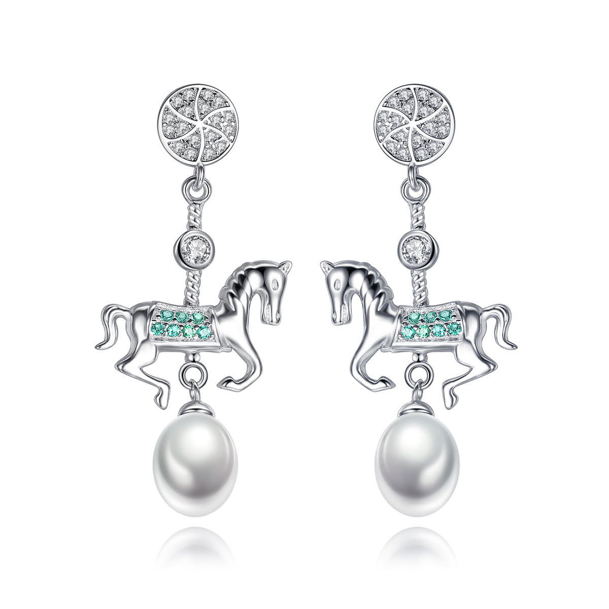 Aetolia 925 Sterling Silver Natural Freshwater Pearl Earrings Lovely Horse CZ Diamond Long Drop Earrings FE0083