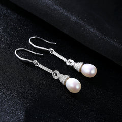 Aetolia 925 Sterling Silver Natural Freshwater Pearl Earrings CZ Diamond Long Dangle Drop Earrings FE0002