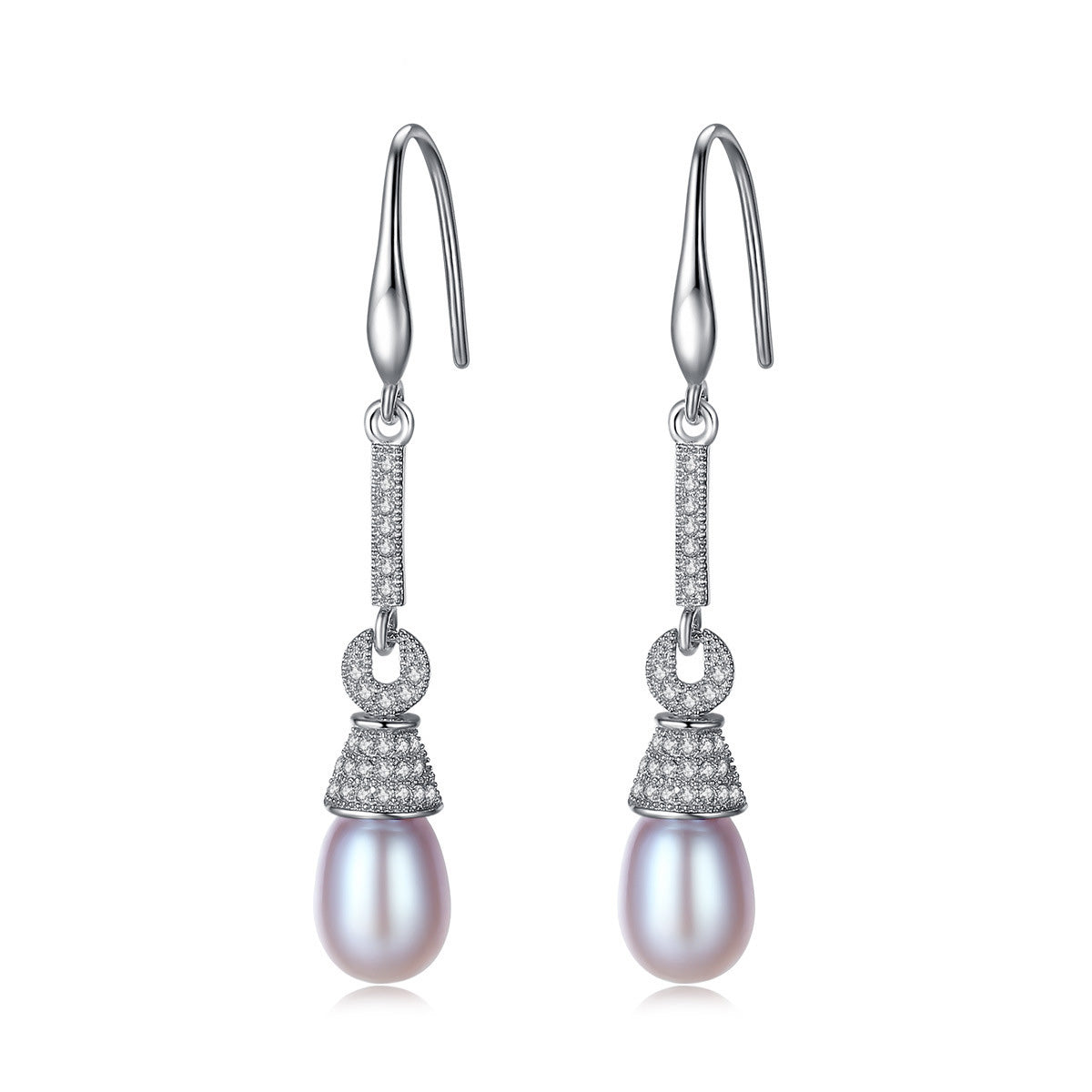 Aetolia 925 Sterling Silver Natural Freshwater Pearl Earrings CZ Diamond Long Dangle Drop Earrings FE0002