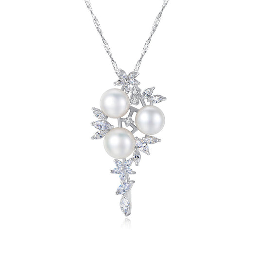 Aetolia 925 Sterling Silver Natural Freshwater Pearl Necklace Blossom 3 Pearls Pendant Necklace FN0079