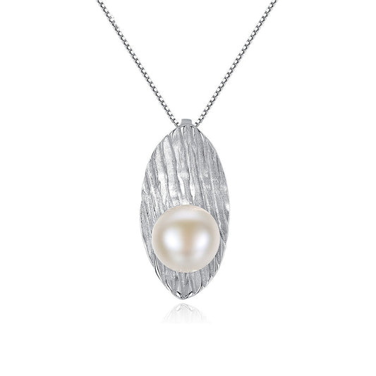 Aetolia 925 Sterling Silver Natural Freshwater Pearl Necklace Leaf Shaped Pendant Necklace FN0076