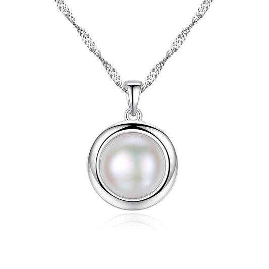 Aetolia 925 Sterling Silver Natural Freshwater Pearl Necklace Elegant White Pearl Pendant Necklace FN0078