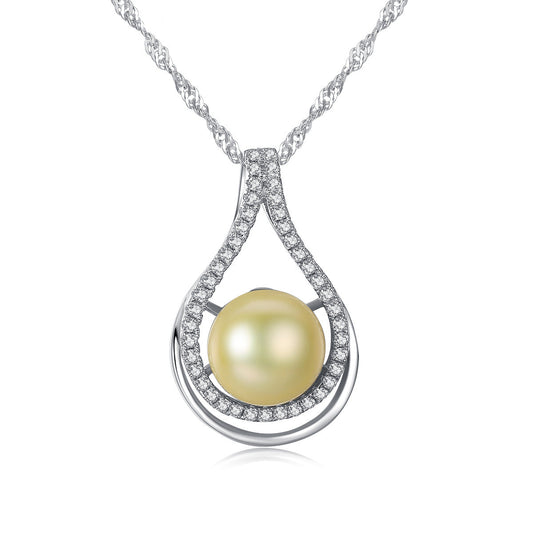 Aetolia 925 Sterling Silver Natural Freshwater Pearl Necklace Waterdrop CZ Diamond Pendant Necklace FN0020