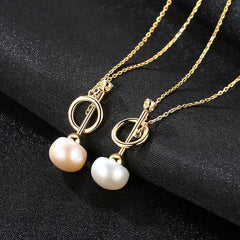 Aetolia 925 Sterling Silver Natural Freshwater Pearl Necklace Unique Key Shaped Pendant Necklace FN0069