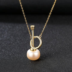 Aetolia 925 Sterling Silver Natural Freshwater Pearl Necklace Unique Key Shaped Pendant Necklace FN0069