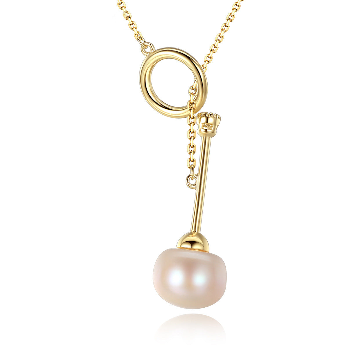 Aetolia 925 Sterling Silver Natural Freshwater Pearl Necklace Unique Key Shaped Pendant Necklace FN0069