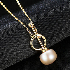 Aetolia 925 Sterling Silver Natural Freshwater Pearl Necklace Unique Key Shaped Pendant Necklace FN0069