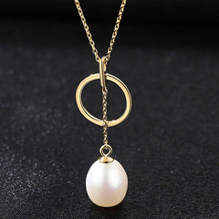 Aetolia 925 Sterling Silver Natural Freshwater Pearl Necklace Hollow Circle Pendant Necklace FN0073