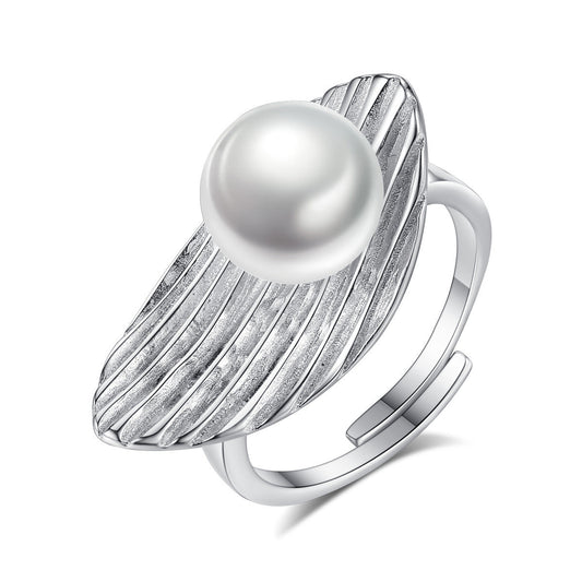 Aetolia 925 Sterling Silver Natural Freshwater Pearl Rings Feather Adjustable Open Ring FR0008