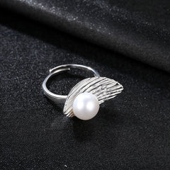 Aetolia 925 Sterling Silver Natural Freshwater Pearl Rings Feather Adjustable Open Ring FR0008