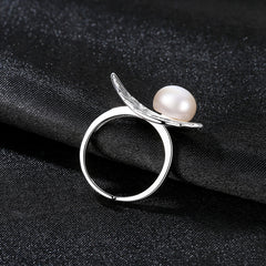 Aetolia 925 Sterling Silver Natural Freshwater Pearl Rings Feather Adjustable Open Ring FR0008