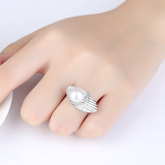 Aetolia 925 Sterling Silver Natural Freshwater Pearl Rings Feather Adjustable Open Ring FR0008