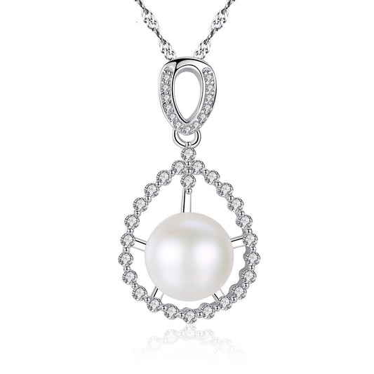 Aetolia 925 Sterling Silver Natural Freshwater Pearl Necklace Elegant Drop CZ Diamond Pendant Necklace FN0042