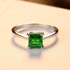 Aetolia 925 Sterling Silver 18K Gold Plated 4 Prong Square Emerald Solitaire Ring SR0048