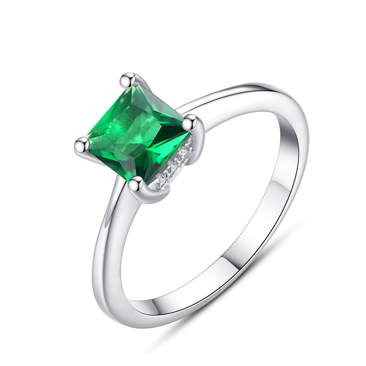 Aetolia 925 Sterling Silver 18K Gold Plated 4 Prong Square Emerald Solitaire Ring SR0048