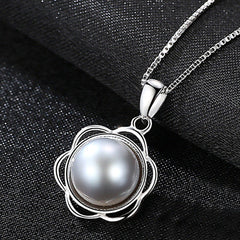 Aetolia 925 Sterling Silver Natural Freshwater Pearl Necklace Hollow Flower Pendant Necklace FN0059