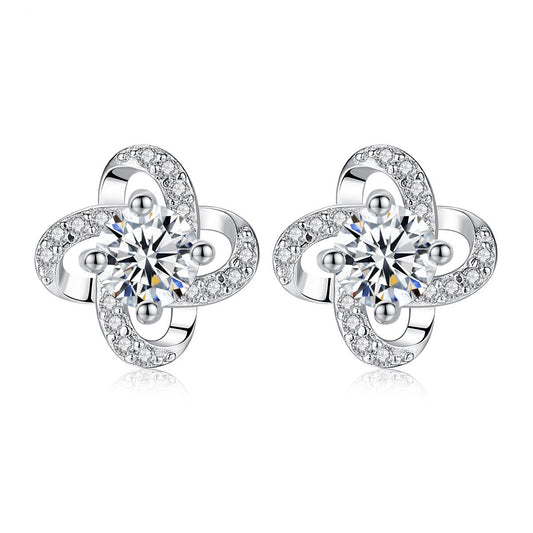 Aetolia 925 Sterling Silver 18K Gold Plated Flower Knot Cubic Zirconia Stud Earrings SE0089