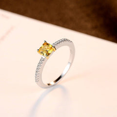 Aetolia 925 Sterling Silver 18K Gold Plated Square Yellow CZ Diamond Solitaire Engagement Wedding Ring SR0056