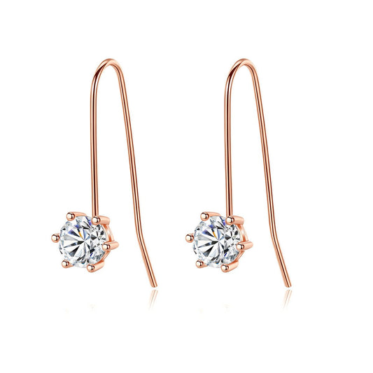 Aetolia 925 Sterling Silver 18K Gold Plated Rose Gold 6 Prongs Solitaire Hook Drop Earrings SE0077