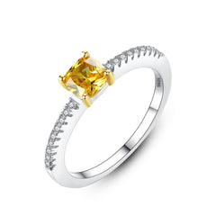 Aetolia 925 Sterling Silver 18K Gold Plated Square Yellow CZ Diamond Solitaire Engagement Wedding Ring SR0056