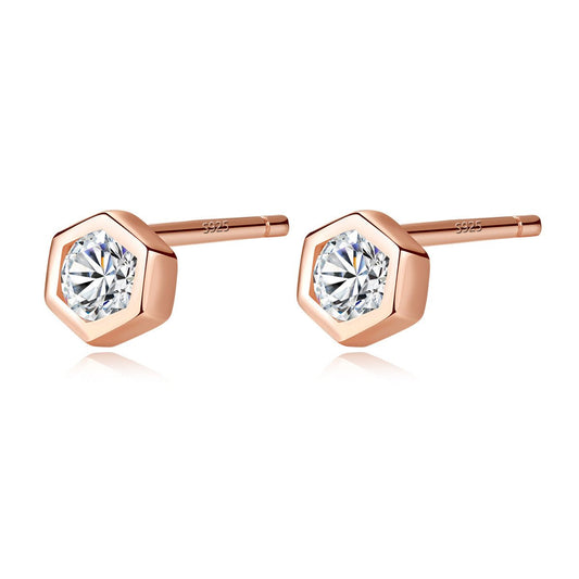 Aetolia 925 Sterling Silver 18K Gold Plated Rose Gold Hexagon Bezel Set Stud Earrings SE0064