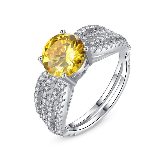 Aetolia 925 Sterling Silver 18K Gold Plated Four Row Yellow CZ Diamond Solitaire Engagement Wedding Ring SR0059